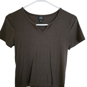 wild fable Olive Ribbed V-Neck Tee